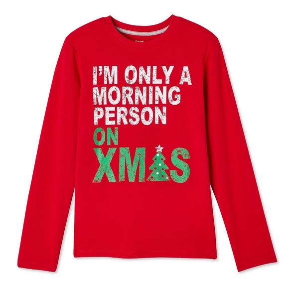 Kids Holiday Slogan Long-Sleeve T-Shirt - Christmas - Red & Green - Picture 1 of 6